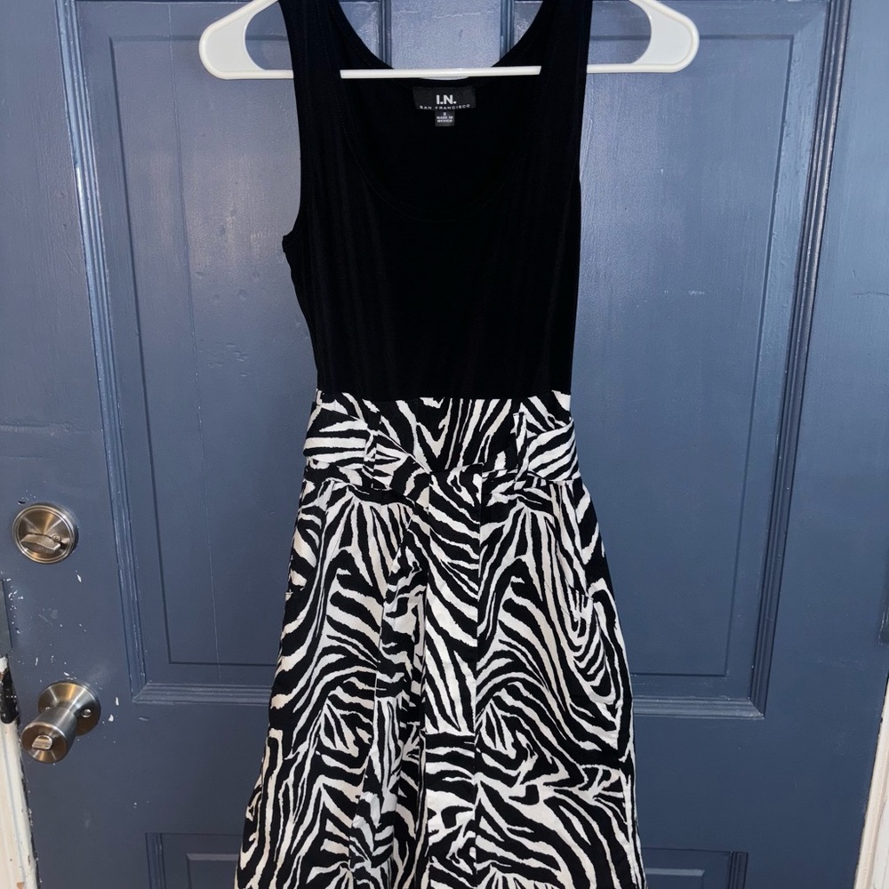 I.N. San Francisco Black and White Zebra Midi Dress